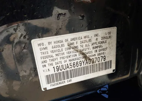 2000 Acura Tl 3.2 from USA, damaged, VIN 19UUA5669YA027079